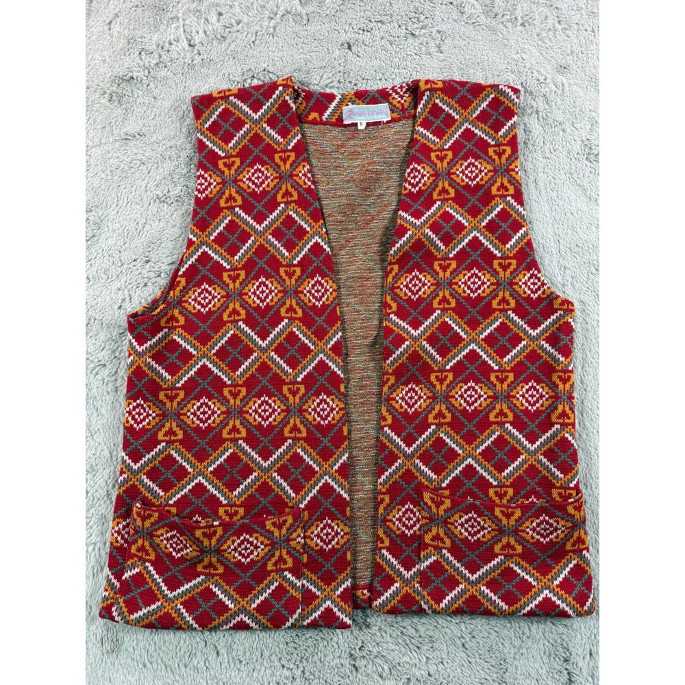 Vtg NAHUALA Geometric Sleeveless Vest Cardigan Women Size S‎ Festival Winter